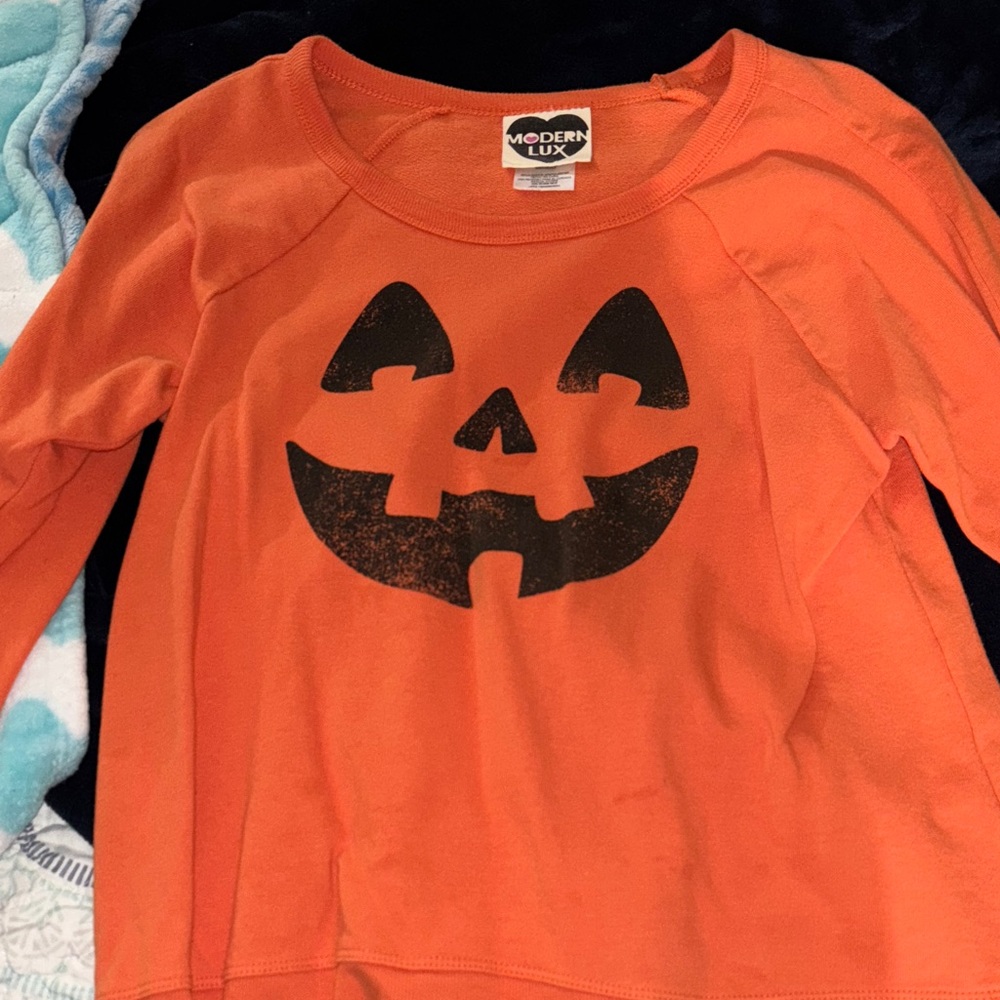 Modern Lux Pumpkin Face Orange Top